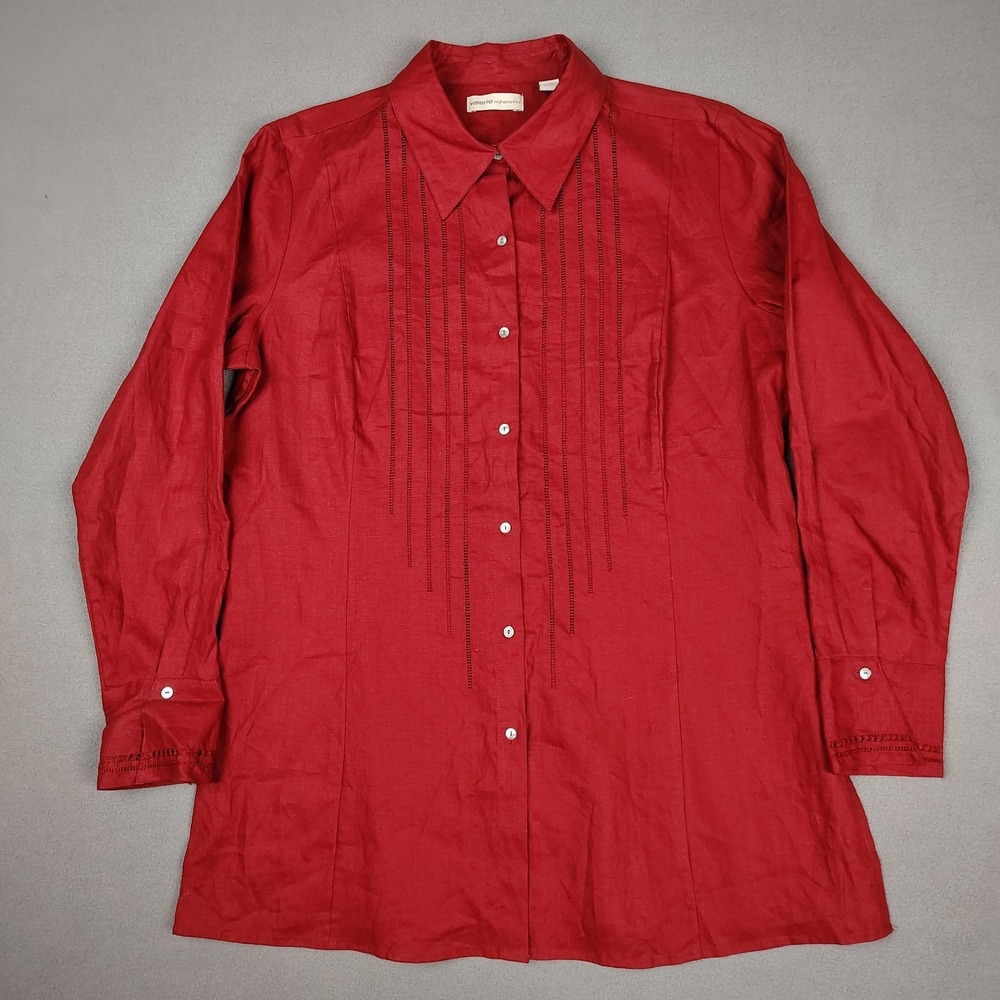 Valerie Separates 100% Linen Long Sleeve Shirt Women XL Tall Tunic Maroon Button